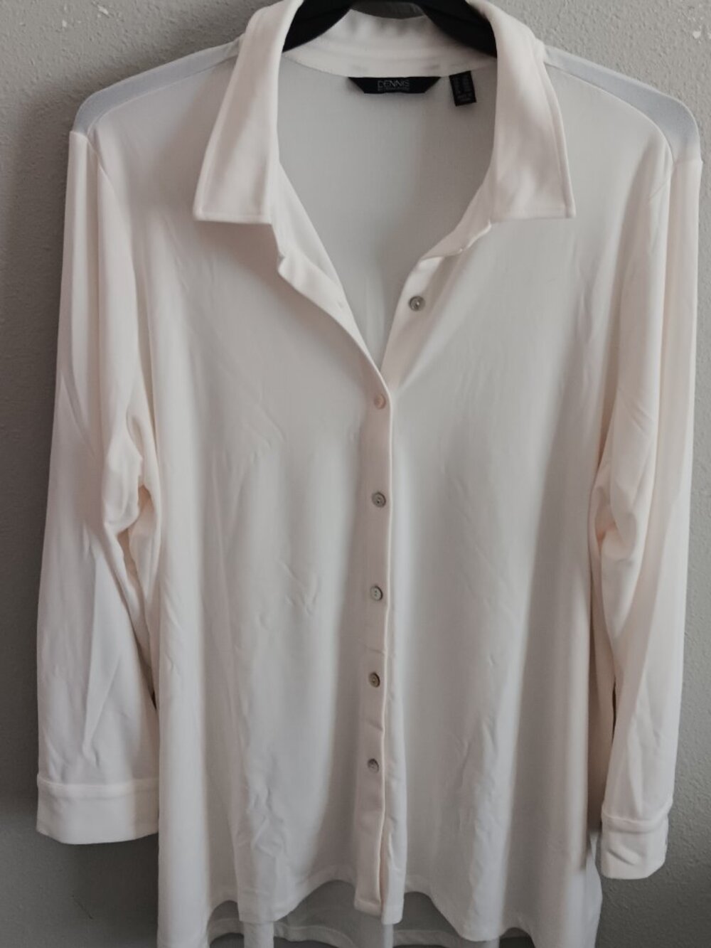 Dennis Basso Caviar Crepe Knit Button Front Big Shirt w/ Hi-Low Hem, White Sz 2X - Picture 2 of 4